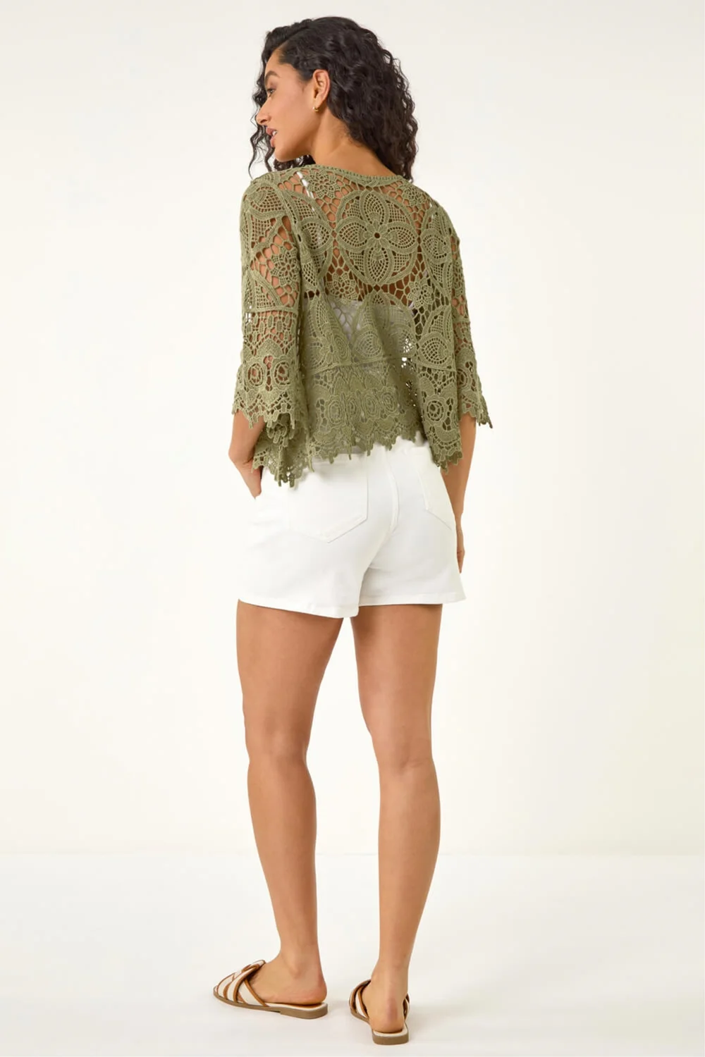Dusk Khaki Floral Crochet Top - S Image 3
