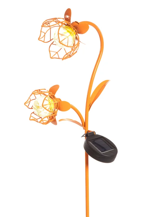 Premier Decorations Soft Orange Solar Metal Double Hellebore Garden Stake Light 62cm - One Size Image 1