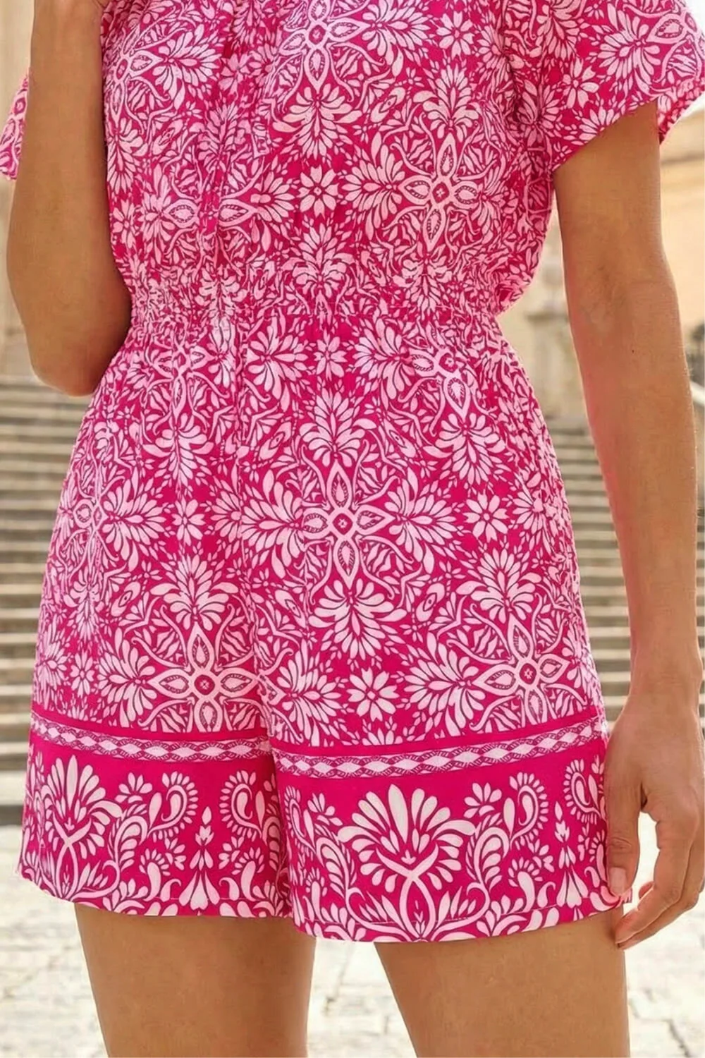 Dusk Pink Abstract Border Print Playsuit - 16 Image 4