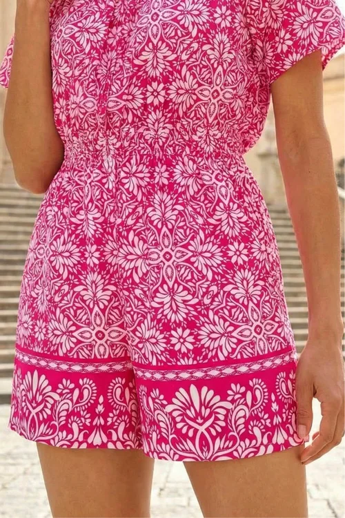 Dusk Pink Abstract Border Print Playsuit - 16 Image 4