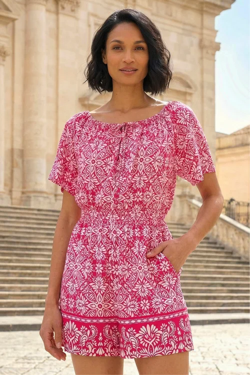 Dusk Pink Abstract Border Print Playsuit - 16 Image 2