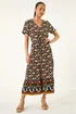 Roman Black Petite Abstract Print V-Neck Midi Dress - 12 Image 2