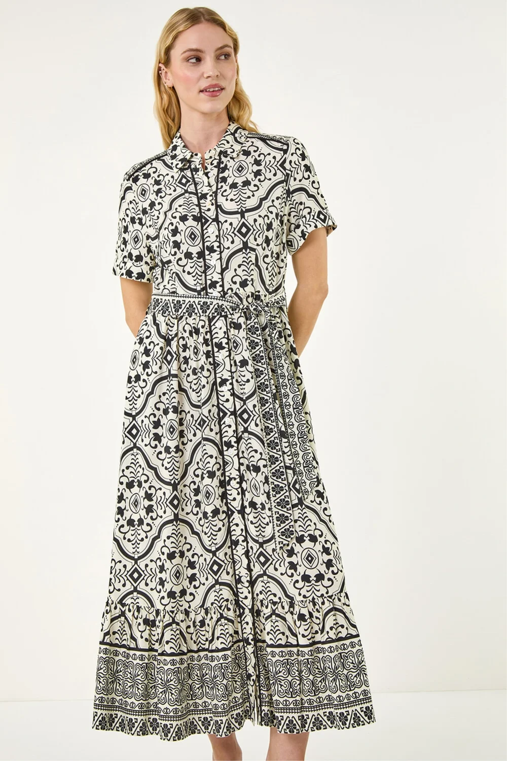Roman Ivory Border Print Shirt Dress - 10 Image 4