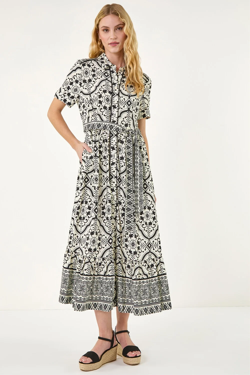 Roman Ivory Border Print Shirt Dress - 10 Image 2