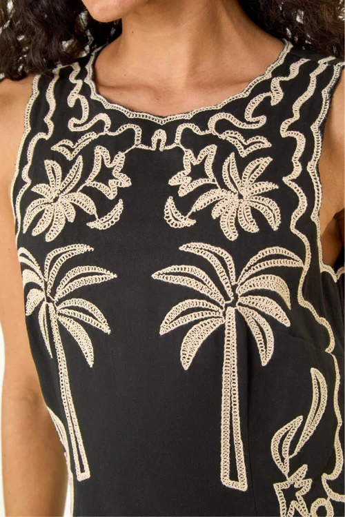 Dusk Black Palm Embroidered A-Line Dress - 14 Image 4
