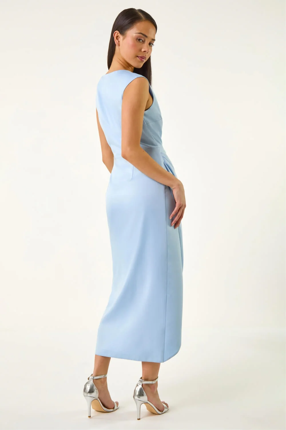 Roman Blue Petite Draped Midi Dress - 10 Image 3