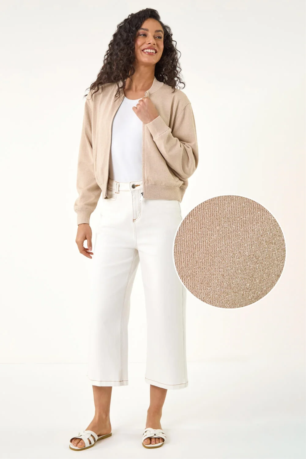 Dusk Gold Shimmer Knit Bomber Jacket - 14 Image 1