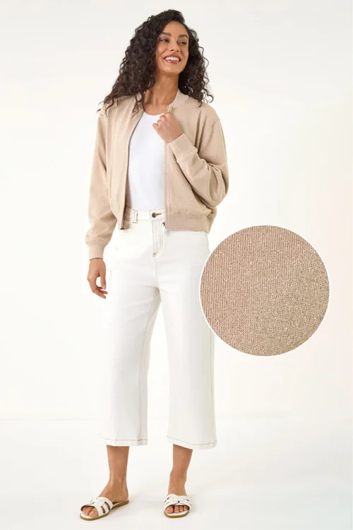 Dusk Gold Shimmer Knit Bomber Jacket - 14 Image 1