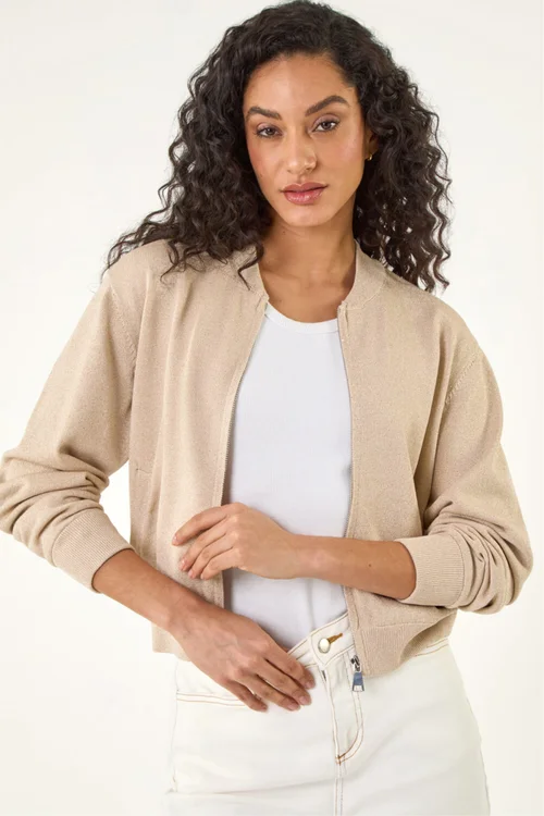 Dusk Gold Shimmer Knit Bomber Jacket - 14 Image 2