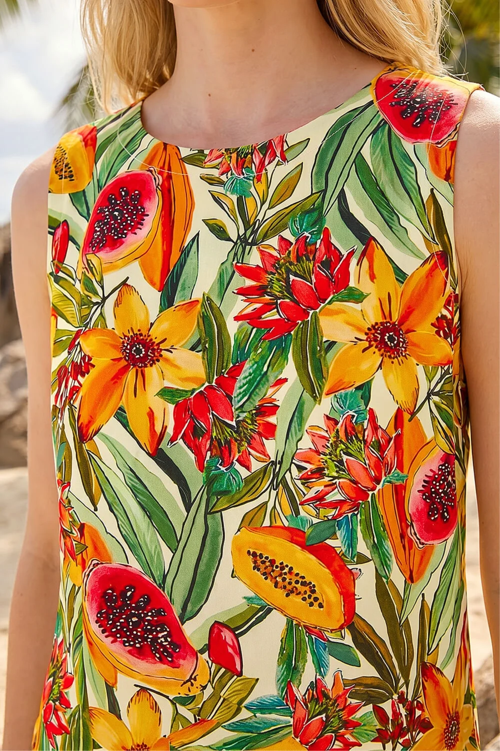 Roman Green Floral Fruit Print Shell Top - 16 Image 4