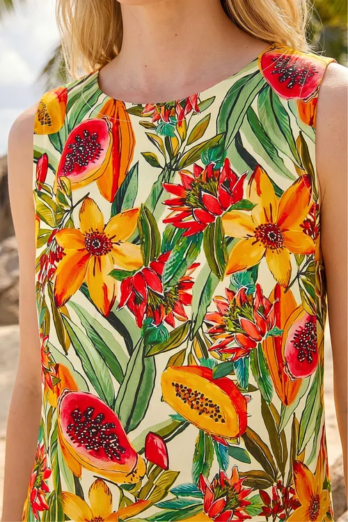 Roman Green Floral Fruit Print Shell Top - 16 Image 4