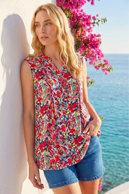 Roman Red Floral Pintuck Shirt - 14 Image 1