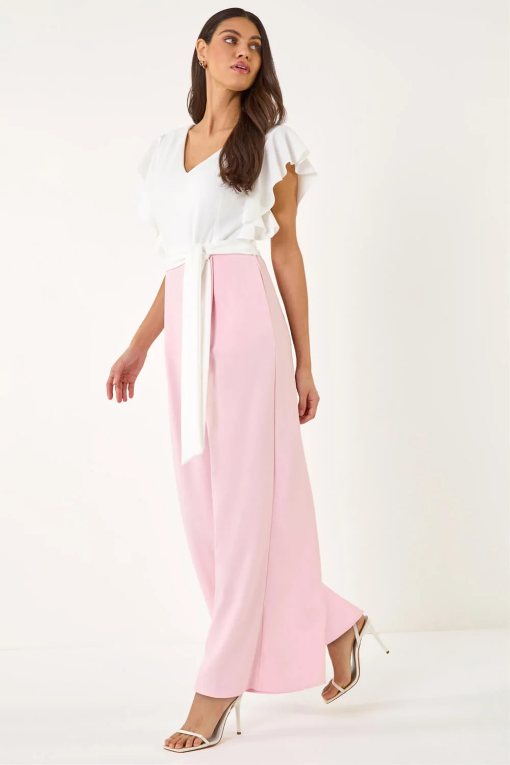 Roman Light Pink Colour Block V-Neck Stretch Jumpsuit - 12 Image 1