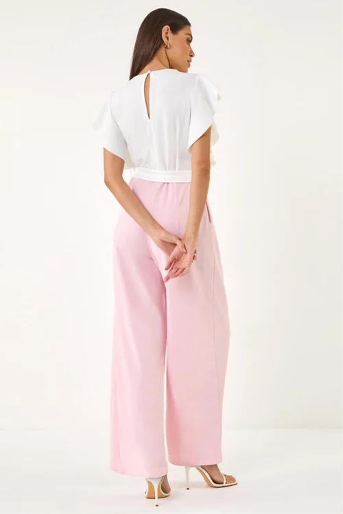 Roman Light Pink Colour Block V-Neck Stretch Jumpsuit - 12 Image 3