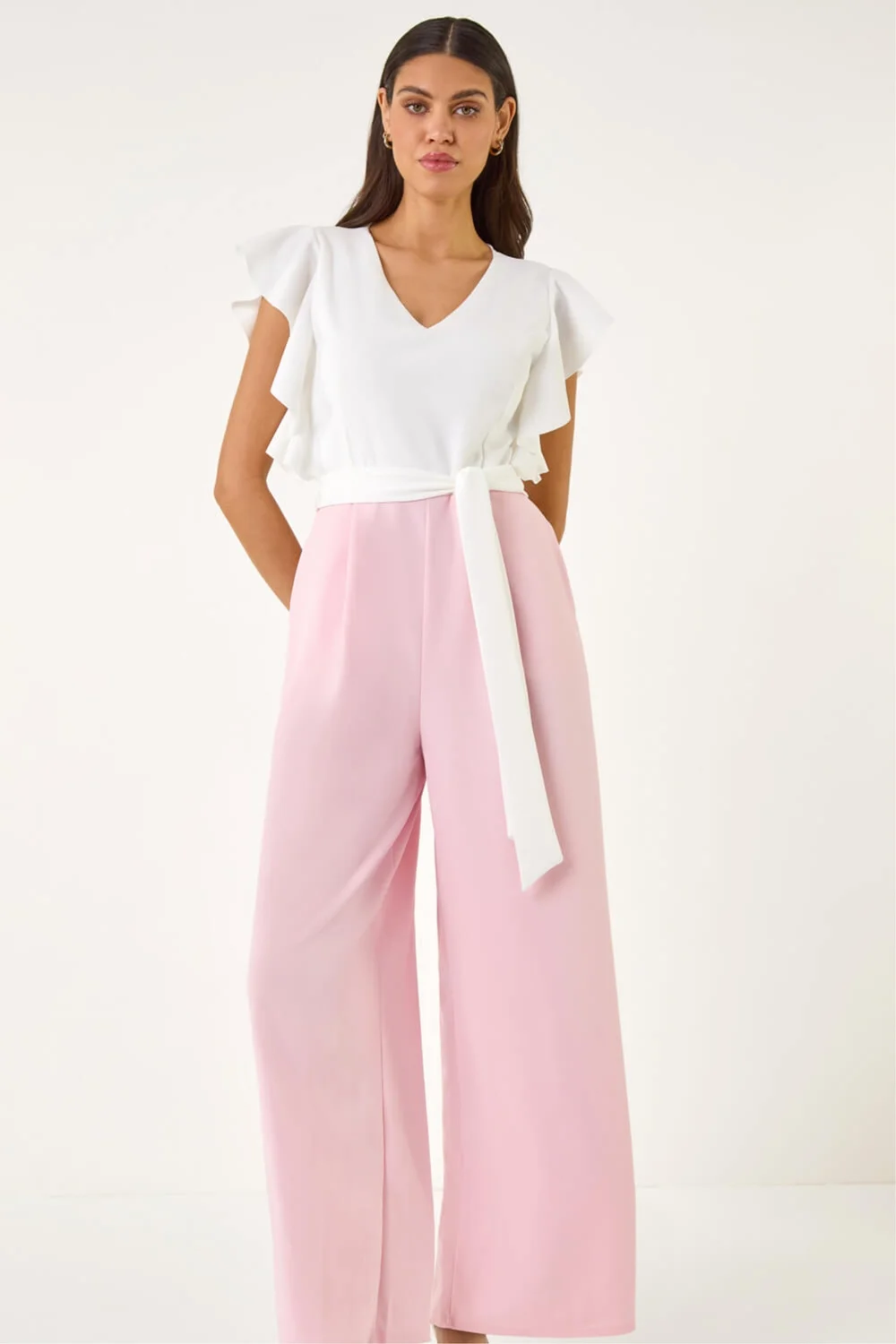 Roman Light Pink Colour Block V-Neck Stretch Jumpsuit - 12 Image 2