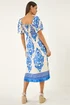 Roman Blue Abstract Print Shirred Midi Dress - 10 Image 4