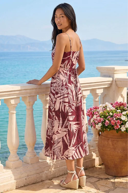 Roman Wine Petite Leaf Print Button Midi Dress - 16 Image 3