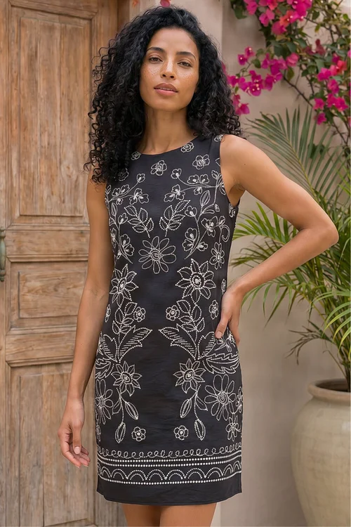 Roman Black Floral Motif Shift Dress - 16 Image 1