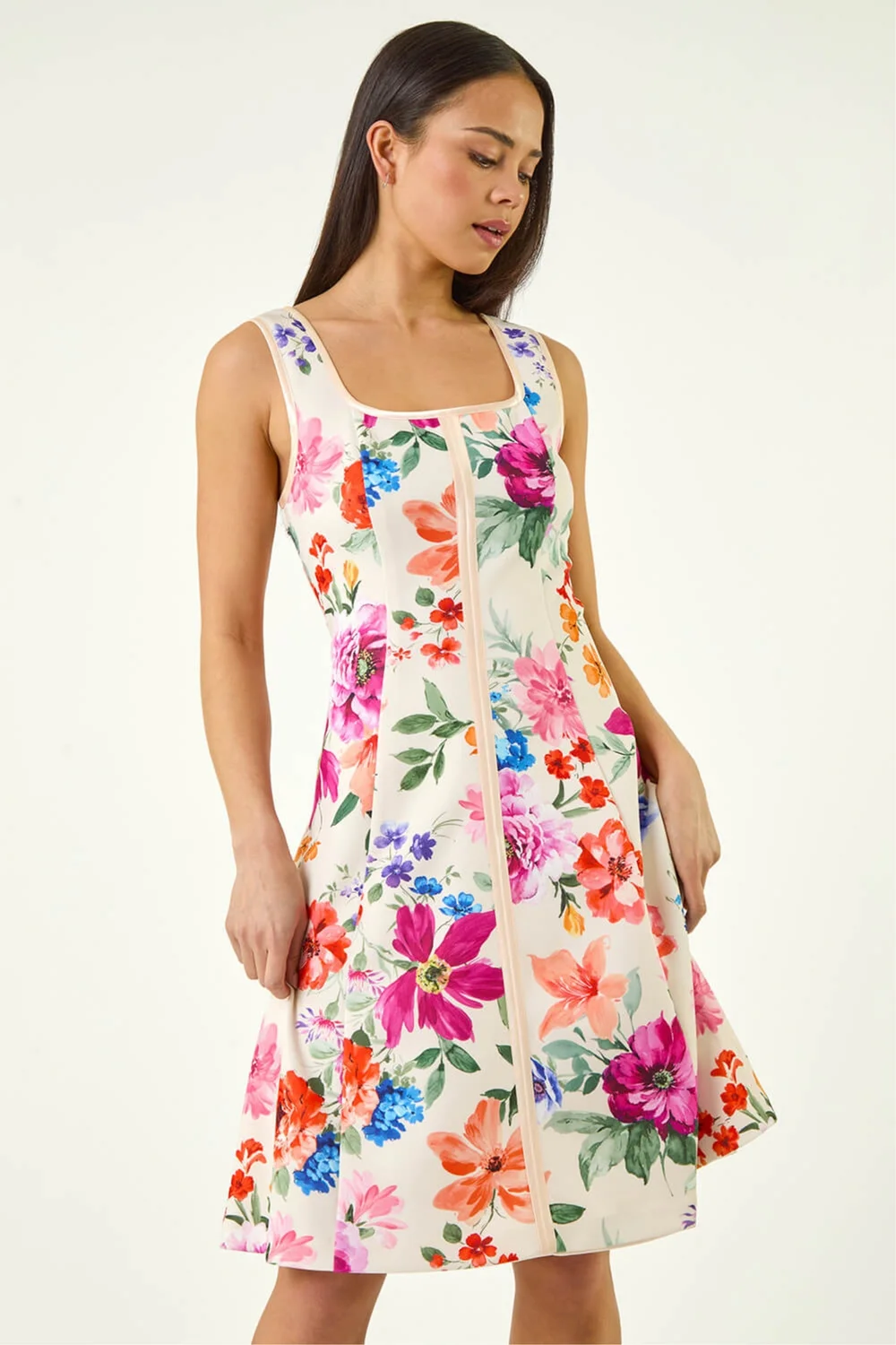 Roman Pink Petite Floral Drop Waist Dress - 14 Image 2
