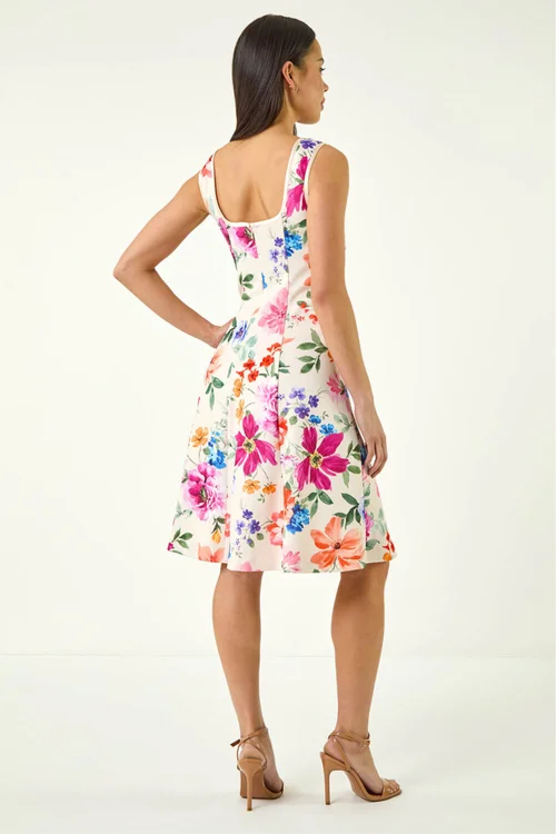 Roman Pink Petite Floral Drop Waist Dress - 14 Image 3