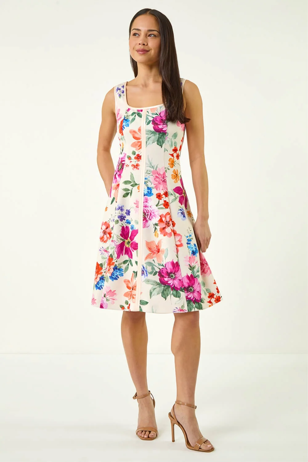 Roman Pink Petite Floral Drop Waist Dress - 14 Image 4