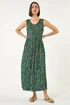 Roman Teal Paisely Leaf Print Shirred Midi Dress - 12 Image 1