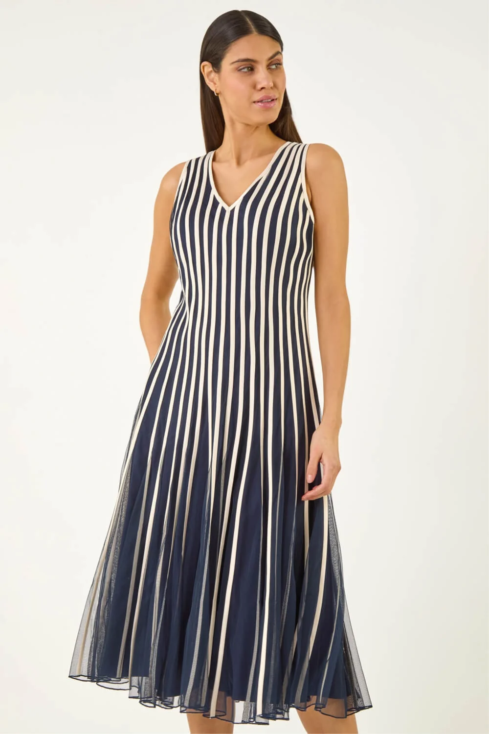 Roman Navy Ribbon Mesh Midi Dress - 20 Image 1