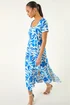 Roman Blue Petite Floral Button Front Midi Dress - 14 Image 2