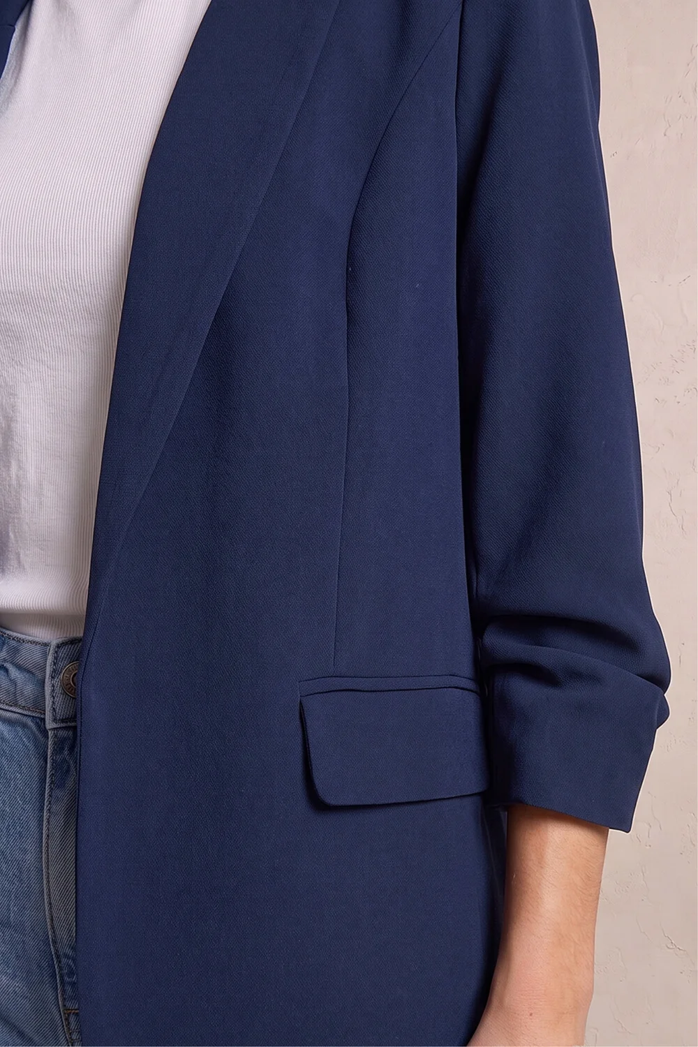 Roman Navy Ruched 3/4 Sleeve Blazer Jacket - 20 Image 4