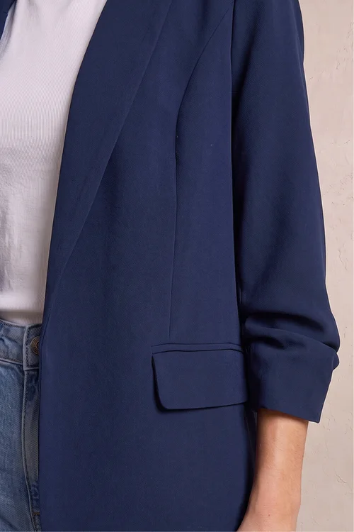 Roman Navy Ruched 3/4 Sleeve Blazer Jacket - 20 Image 4