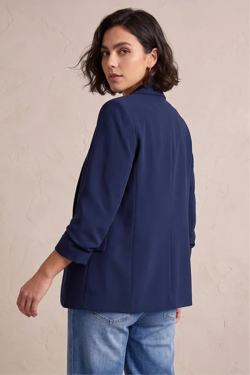 Roman Navy Ruched 3/4 Sleeve Blazer Jacket - 20 Image 3