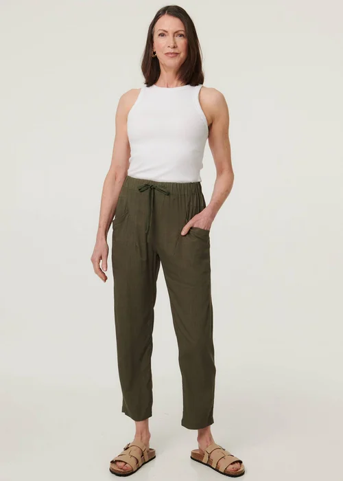 Izabel London Sage Drawstring Tie Front Relaxed Trousers - 14 Image 4