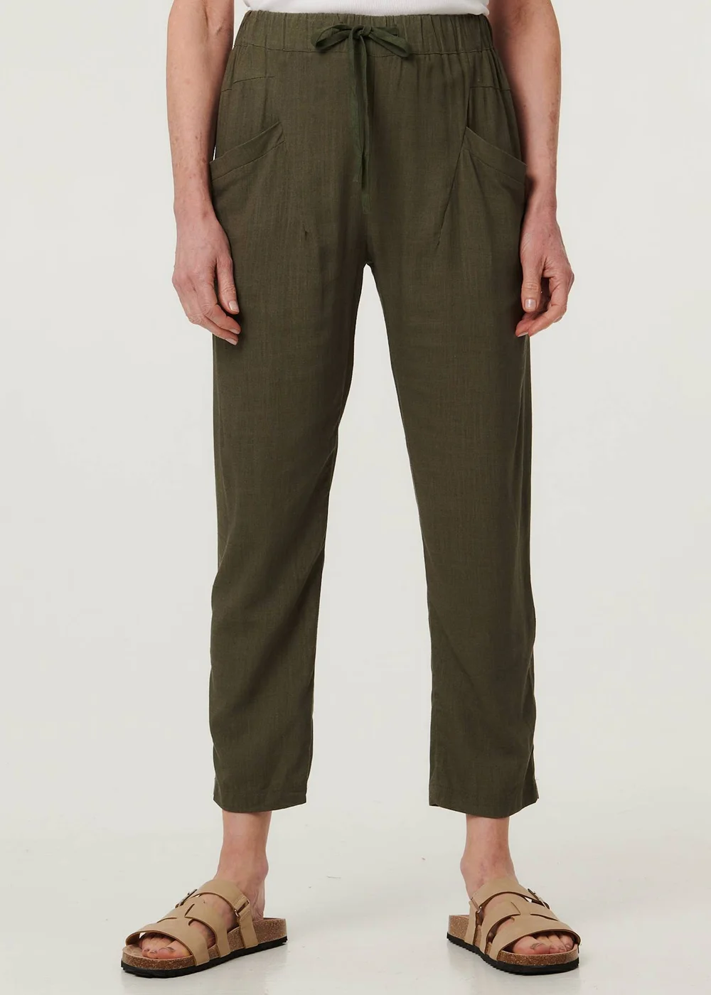 Izabel London Sage Drawstring Tie Front Relaxed Trousers - 14 Image 1