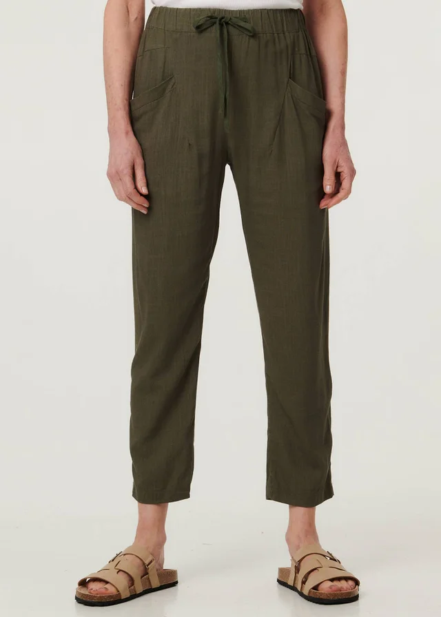 Izabel London Sage Drawstring Tie Front Relaxed Trousers