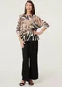 Izabel London Brown Printed Mesh Textured Long Sleeve Top - L Image 4