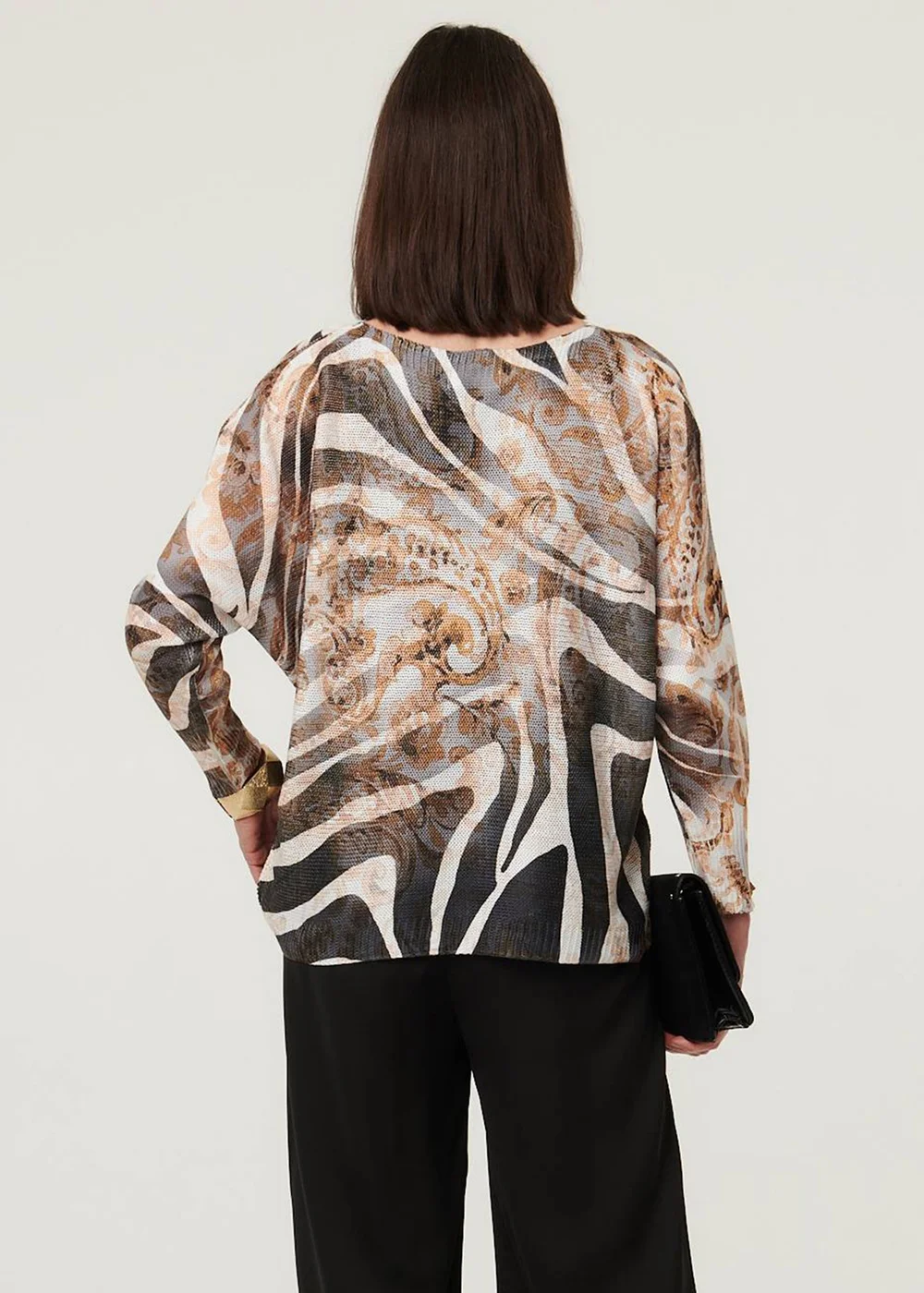 Izabel London Brown Printed Mesh Textured Long Sleeve Top - L Image 2