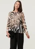 Izabel London Brown Printed Mesh Textured Long Sleeve Top - L Image 1