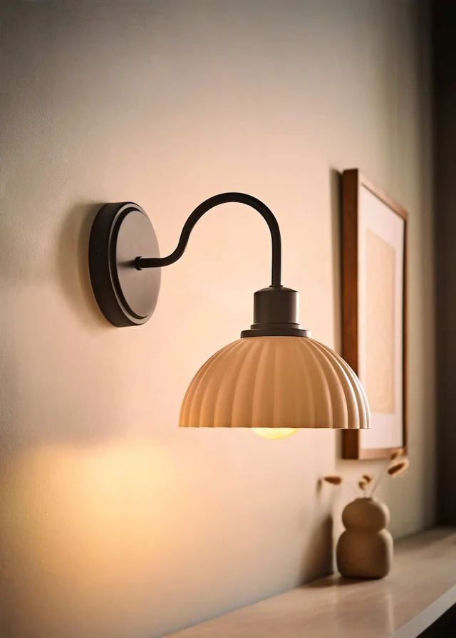 ValueLights Bourton Matte Black Ribbed Dome Wall Light