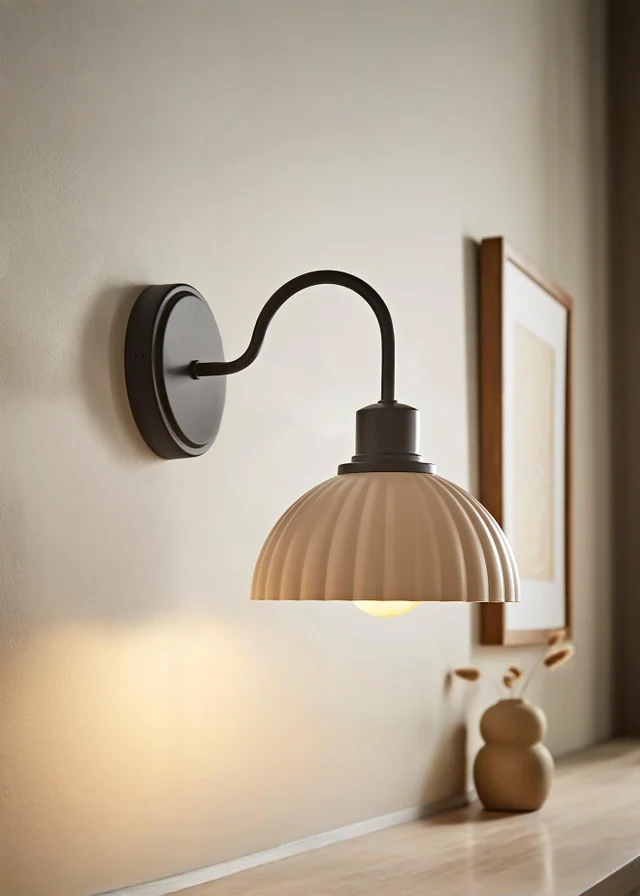 ValueLights Bourton Matte Black Ribbed Dome Wall Light