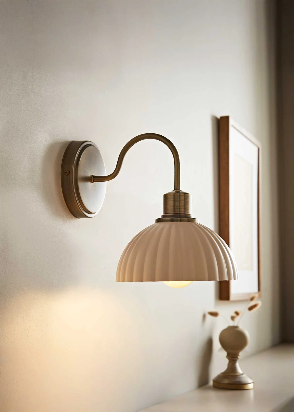 ValueLights Bourton Antique Gold Ribbed Dome Wall Light - One Size Image 1