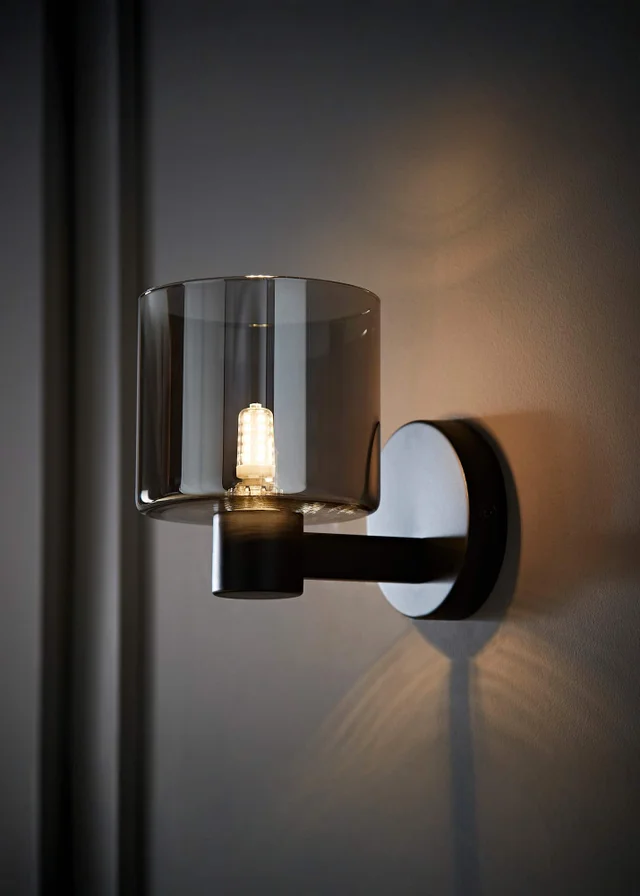 ValueLights Demi Matte Black Smoke Glass Cup Wall Light