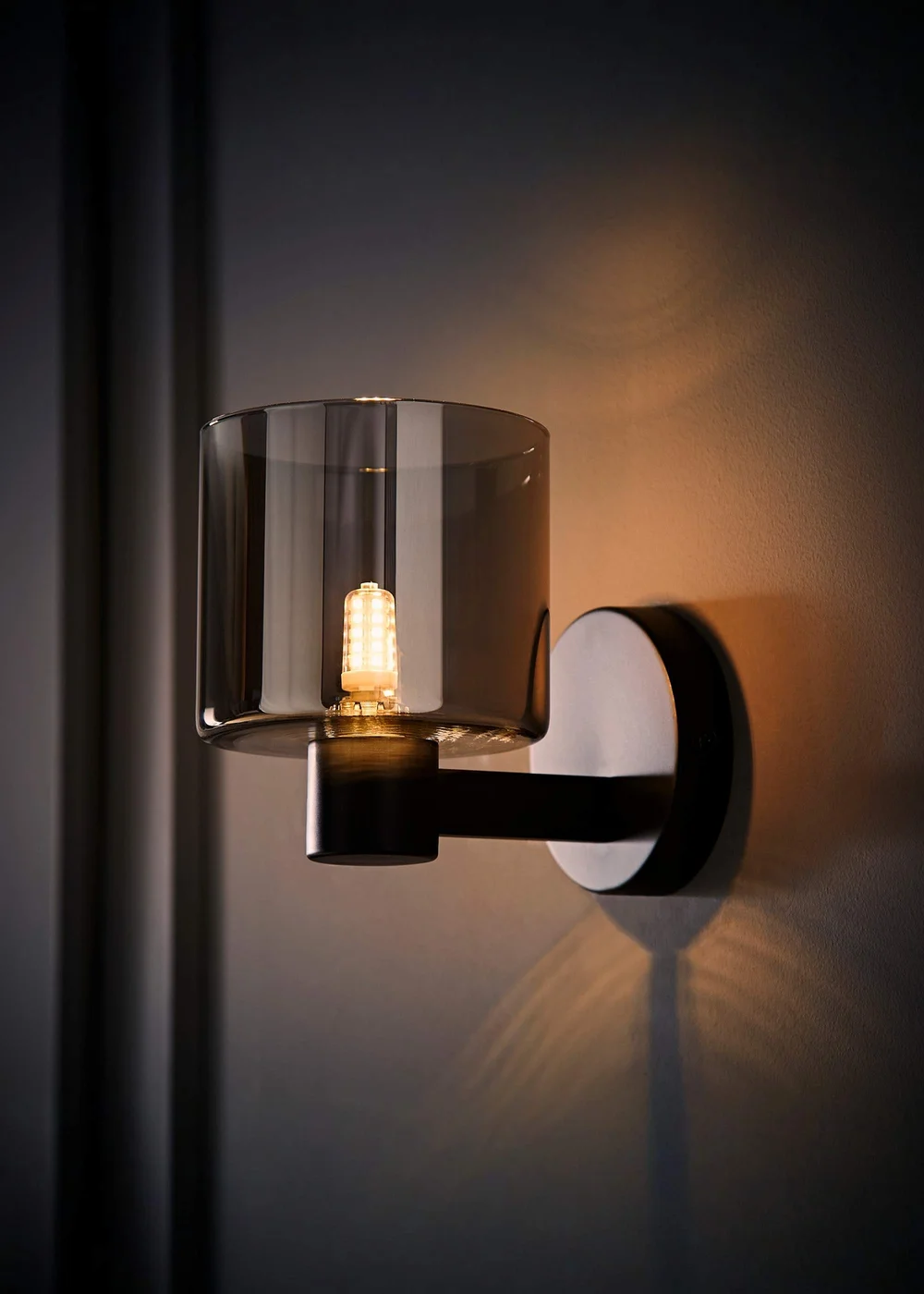 ValueLights Demi Matte Black Smoke Glass Cup Wall Light - One Size Image 2