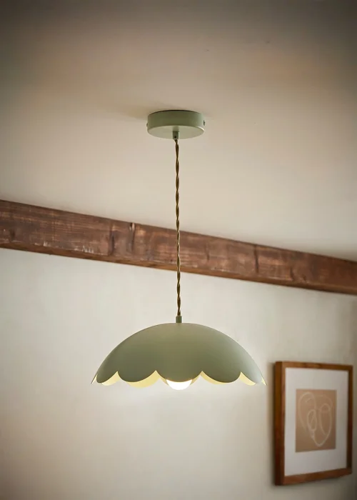 ValueLights Millie Sage Green Flower Scallop Ceiling Pendant - One Size Image 1