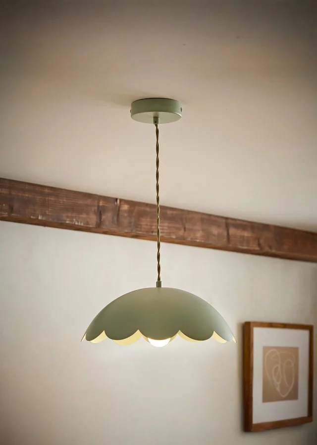 ValueLights Millie Sage Green Flower Scallop Ceiling Pendant