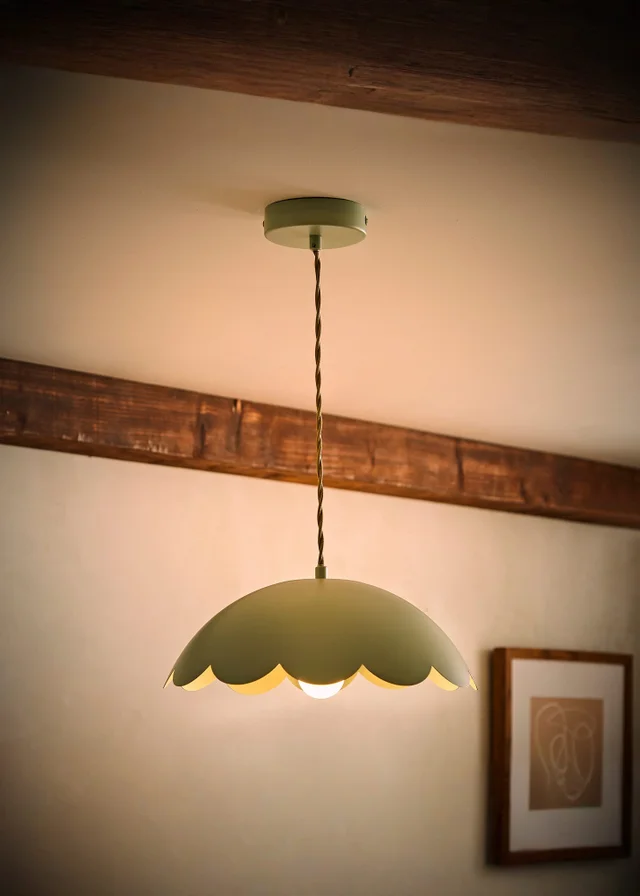 ValueLights Millie Sage Green Flower Scallop Ceiling Pendant