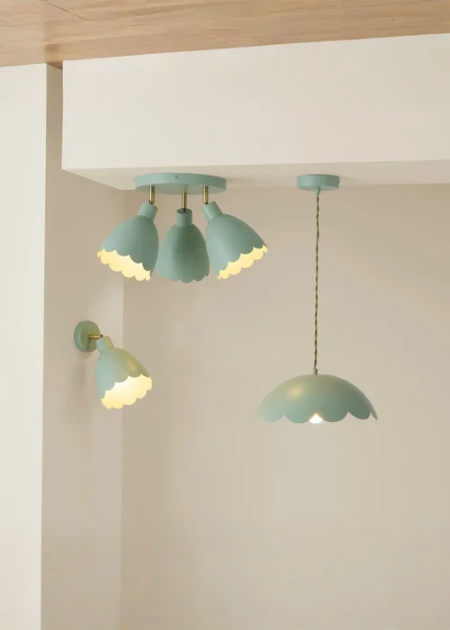 ValueLights Millie Sage Green Flower Scallop Ceiling Pendant - One Size Image 4
