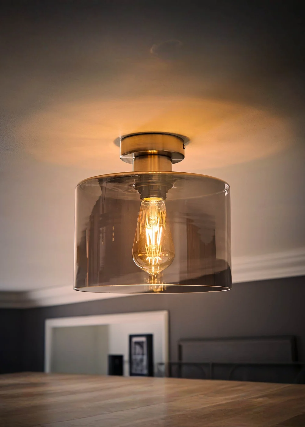 ValueLights Demi Brushed Chrome Smoke Glass Flush Ceiling Light - One Size Image 2