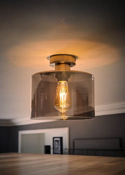 ValueLights Demi Brushed Chrome Smoke Glass Flush Ceiling Light - One Size Image 2