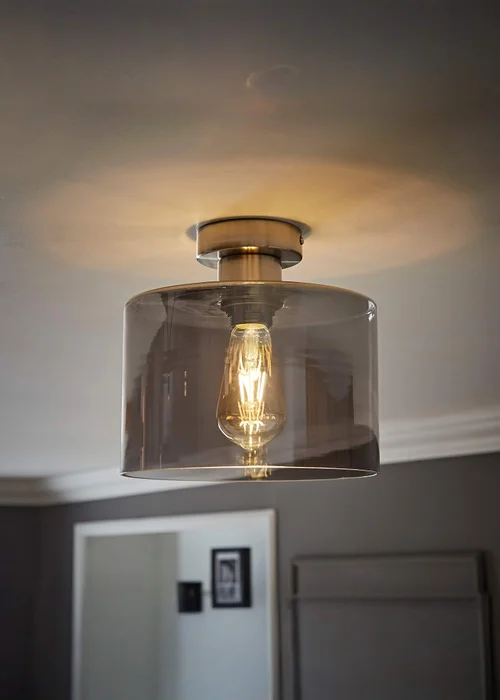 ValueLights Demi Brushed Chrome Smoke Glass Flush Ceiling Light - One Size Image 1