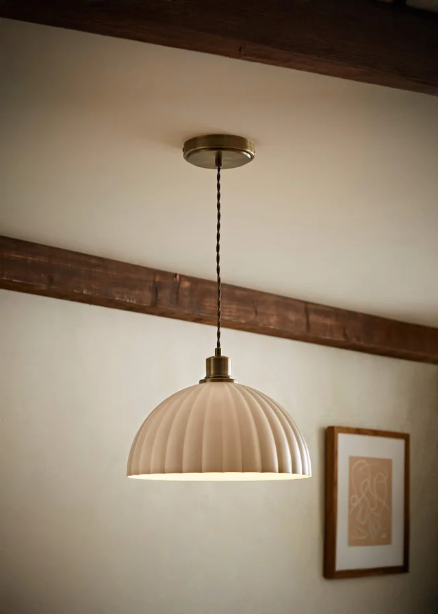 ValueLights Bourton Antique Gold Ribbed Dome Ceiling Light